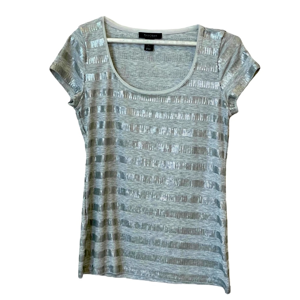 WHBM sequin stripe silver tee